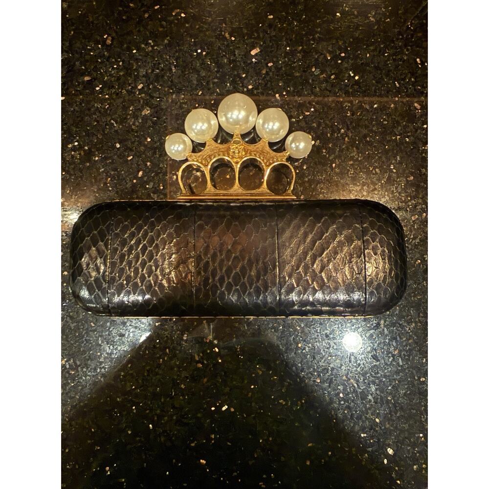RARE Alexander McQueen Vintage Pearl Black Gold Hardware Clutch Bag Authentic